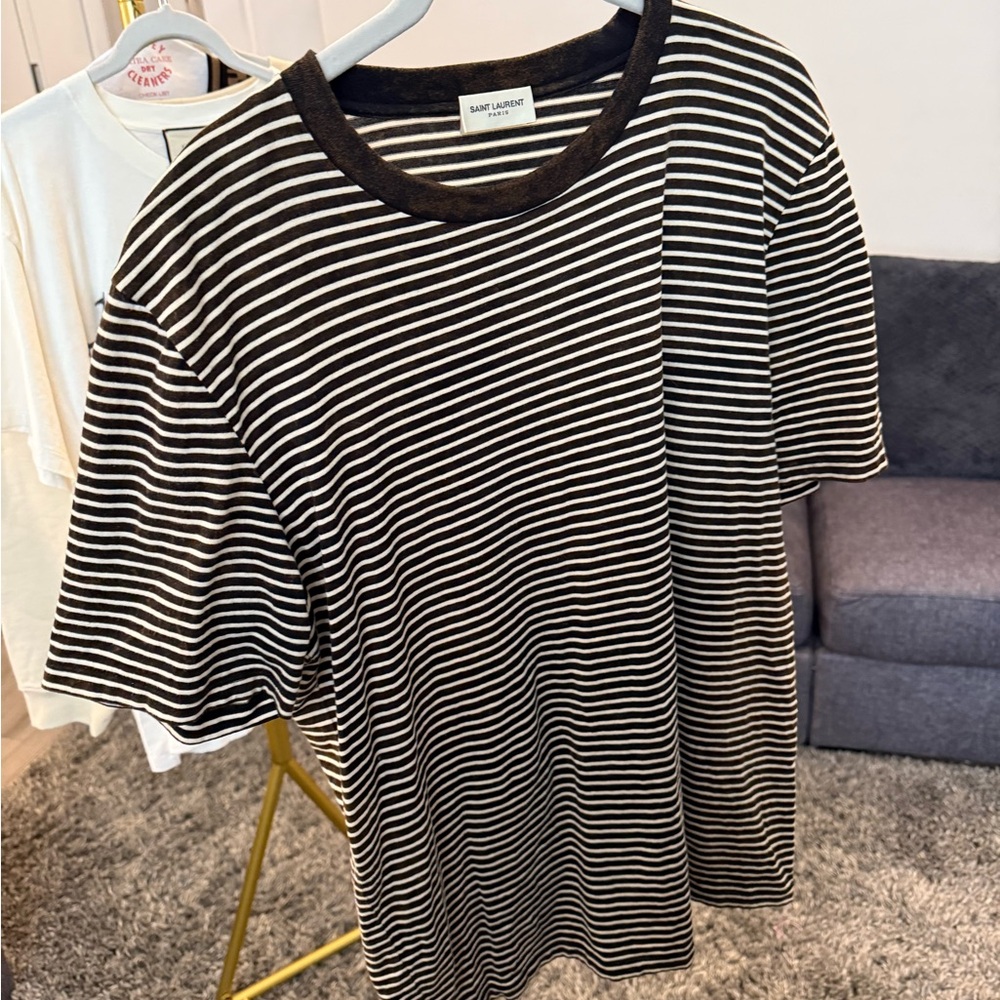 Saint Laurent Black and White Striped Women's Top